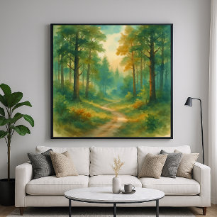 Forest Path Landscape - Watercolor Painting Style Poster