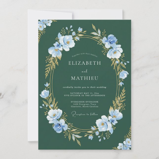 Forest Periwinkle Foliage Eucalyptus Wedding Invitation (Front)
