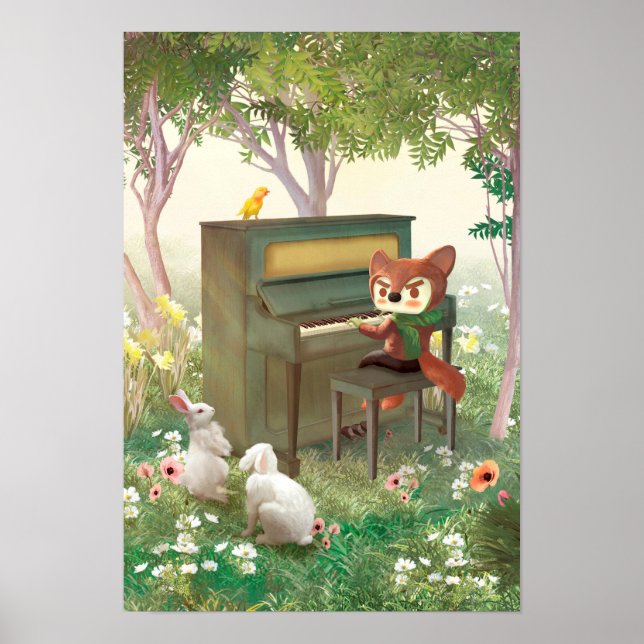 Forest Piano Concert: Iron T. Fox & Bunnies Art Poster (Front)