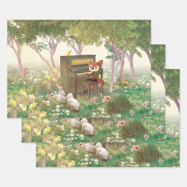 Forest Piano Concert Wrapping Paper Sheet (Set)