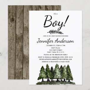 Forest Pine Rustic Country Boy Baby Shower Invitation