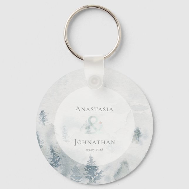 Forest Pine Tree Rustic Watercolor  Keychain (Front)