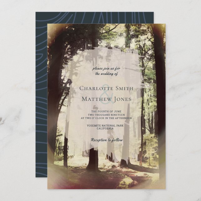 Forest Pine Tree Woodland Outdoor Wedding Invitation (Front/Back)