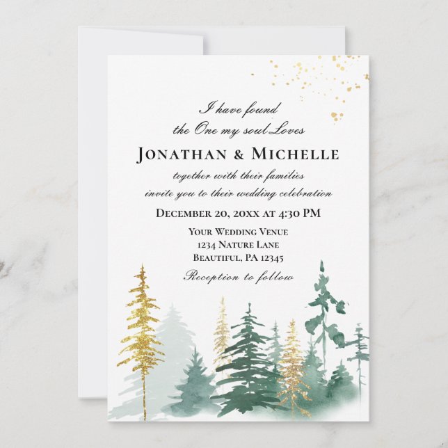 Forest Pine Trees All in One Christian Wedding Invitation (Front)