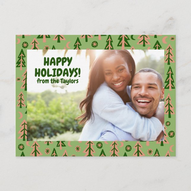 Forest Pine Trees Moon Stars CUSTOM PHOTO Holiday Postcard (Front)