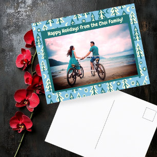 Forest Pine Trees Moon Stars CUSTOM PHOTO Holiday Postcard