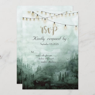 Forest,Pine Trees,String Lights Green  RSVP  Invitation