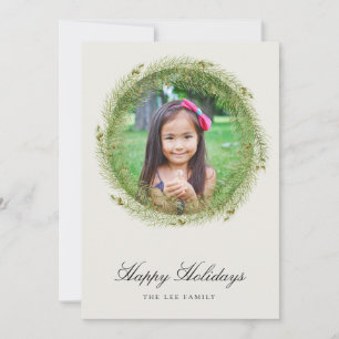 Forest Pine Wreath Flat Holiday Photo Card