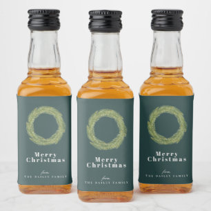 Forest Pine Wreath Holiday Green Liquor Bottle Label