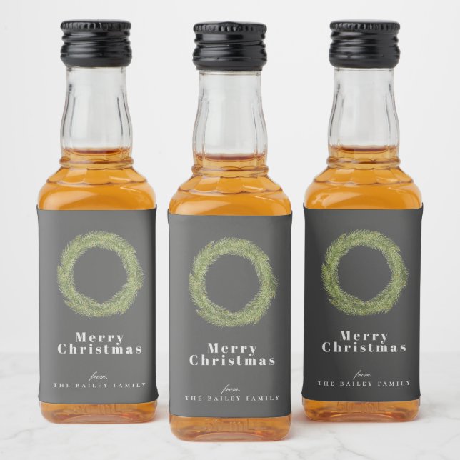 Forest Pine Wreath Holiday Liquor Bottle Label (Bottles)