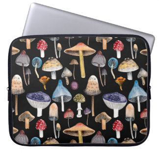 Forest plants: watercolor mushrooms, leaves patter laptop sleeve