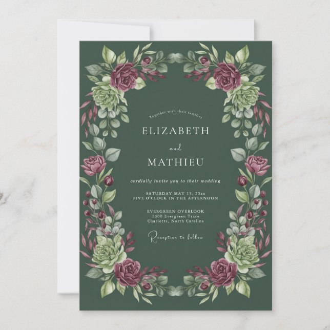 Forest Plum Succulent Eucalyptus Wedding Invitation (Front)
