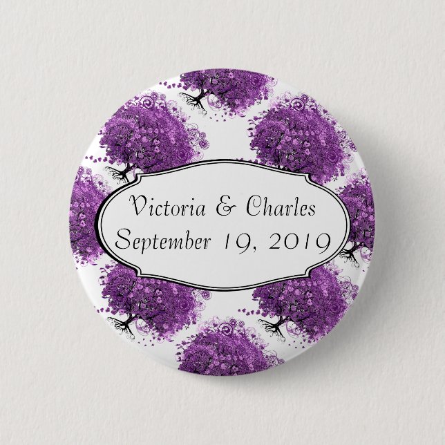 Forest Purple Heart Leaf Tree Wedding 2 Inch Round Button (Front)