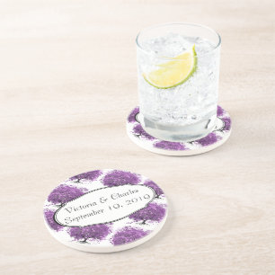 Forest Purple Heart Leaf Tree Wedding Coaster