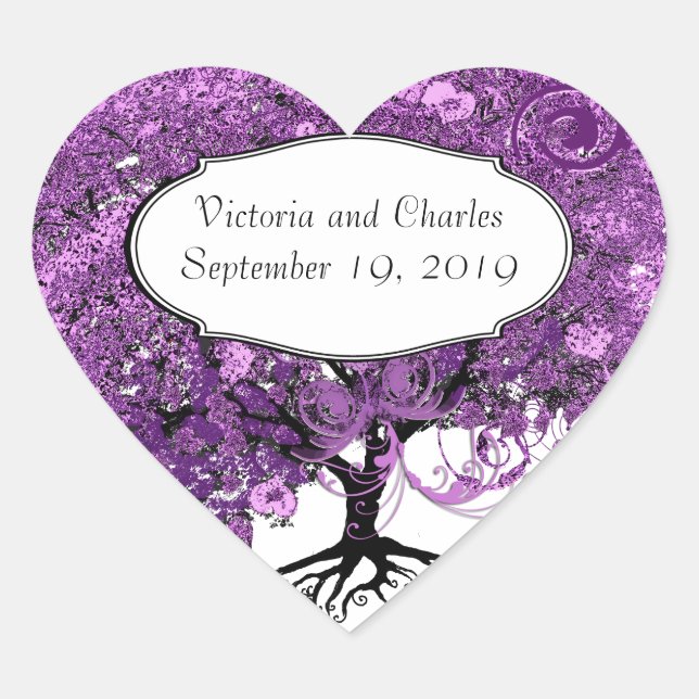 Forest Purple Heart Leaf Tree Wedding Heart Sticker (Front)