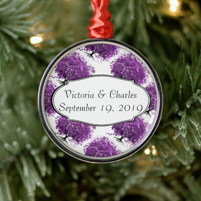 Forest Purple Heart Leaf Tree Wedding Metal Ornament (Tree)