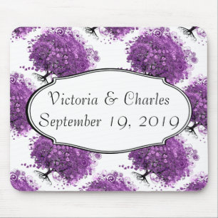 Forest Purple Heart Leaf Tree Wedding Mouse Pad