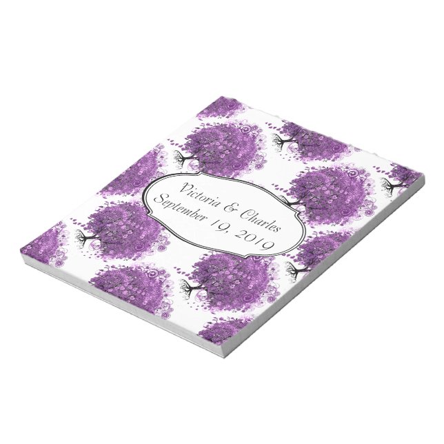 Forest Purple Heart Leaf Tree Wedding Notepad (Rotated)