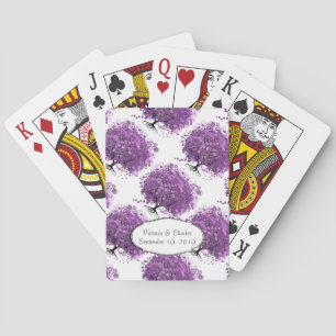 Forest Purple Heart Leaf Tree Wedding Playing Cards