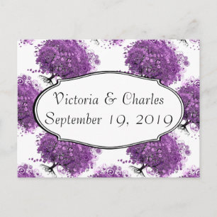 Forest Purple Heart Leaf Tree Wedding Postcard
