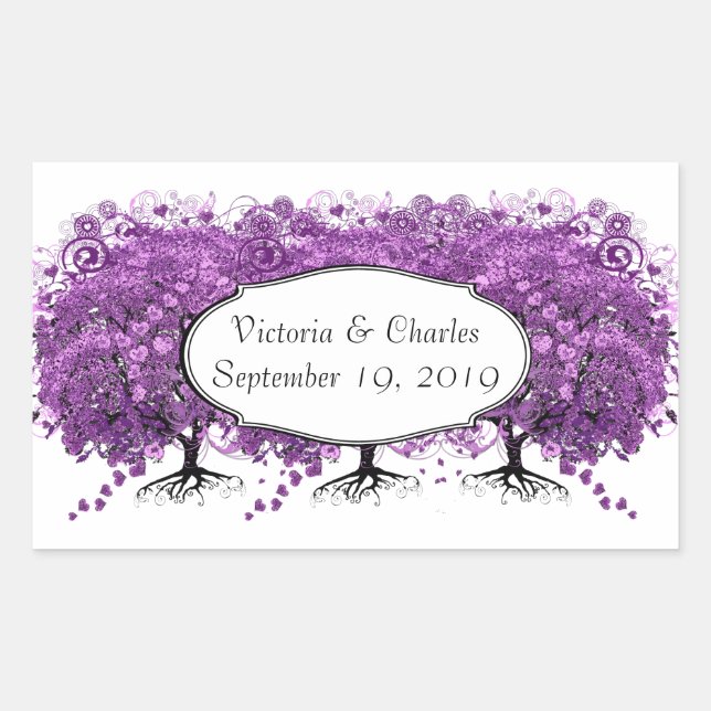 Forest Purple Heart Leaf Tree Wedding Sticker (Front)