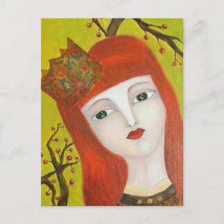 Forest Queen. Fairytale girl portrait art painting Postcard