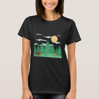 Forest Raccoon Fox Bear Butterfly Bird Cartoon T-Shirt