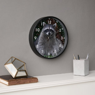 Forest Raccoon Wildlife Photo with Pawprints Clock