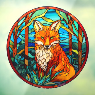Forest Red Fox Faux Stained Glass Window Cling