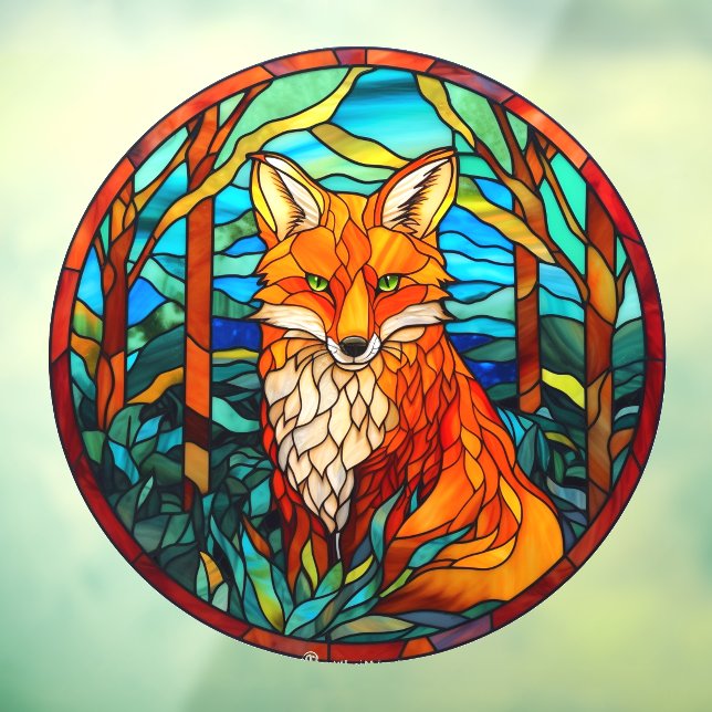 Forest Red Fox Faux Stained Glass Window Cling (Sheet 3)