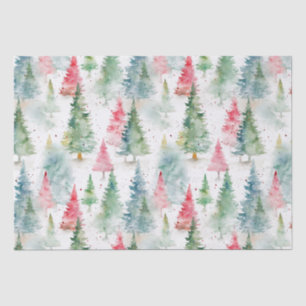 Forest, Red Green Pine Trees Holiday Tissue Paper