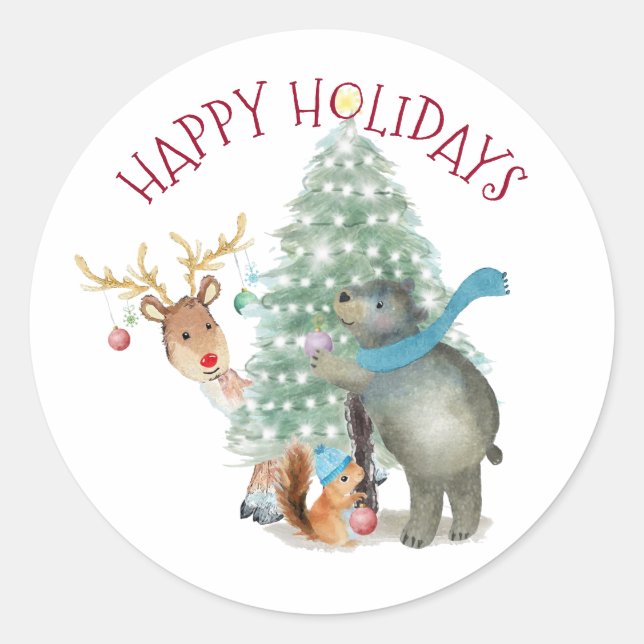 Forest Reindeer Bear Tree Christmas Envelope Seals (Front)