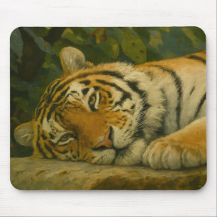 Forest Reverie – Resting Tiger in Jungle Light Mouse Pad