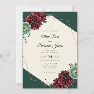 Forest Rich Burgundy Dahlia Wedding Invitation