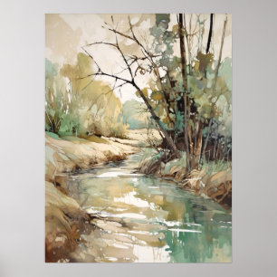 Forest River Watercolor Painting  Poster