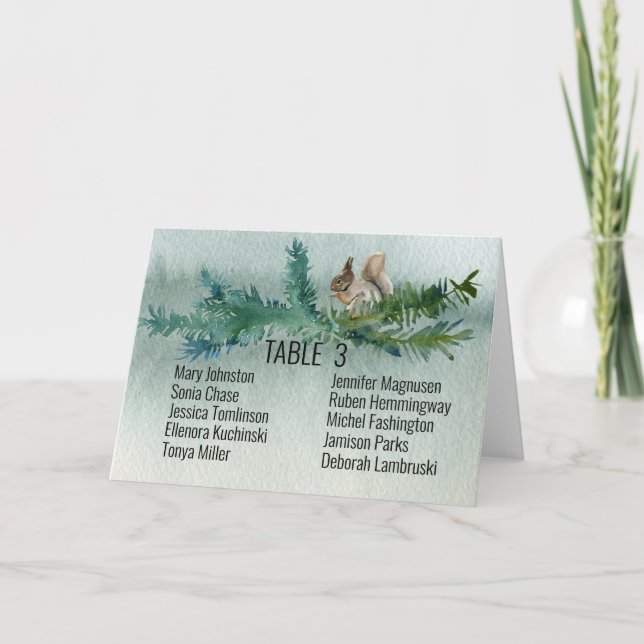 Forest Rustic Pine Editable Table Number and Names (Front)