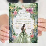 Forest Sage Green Dress Pink Flowers 15 Mis Quince Invitation<br><div class="desc">Forest Sage Green Dress Pink Flowers 15 Mis Quince Invitation
Quinceañera 15 Anos,  16th Birthday Gold Butterfly</div>