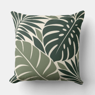Forest Sage Tropical Leaf Silhouette Throw Pillow