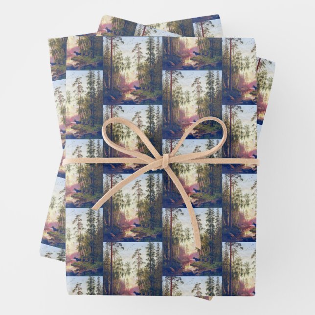 Forest Scene Bull Cow Moose Carl Bøgh 1879 Wrapping Paper Sheet (In situ)