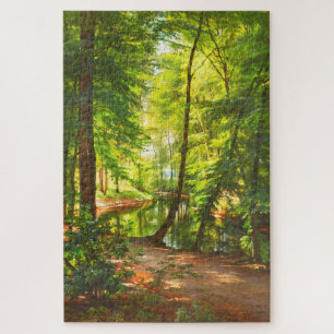 Forest Scene Man Fishing from Boat Dansk 1885 Jigsaw Puzzle
