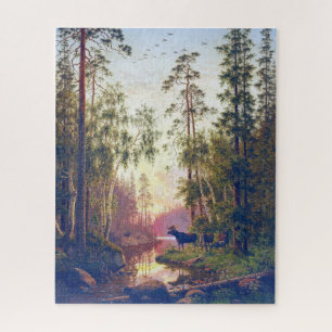 Forest Scene With Bull and Cow Moose Carl Bøgh Jigsaw Puzzle