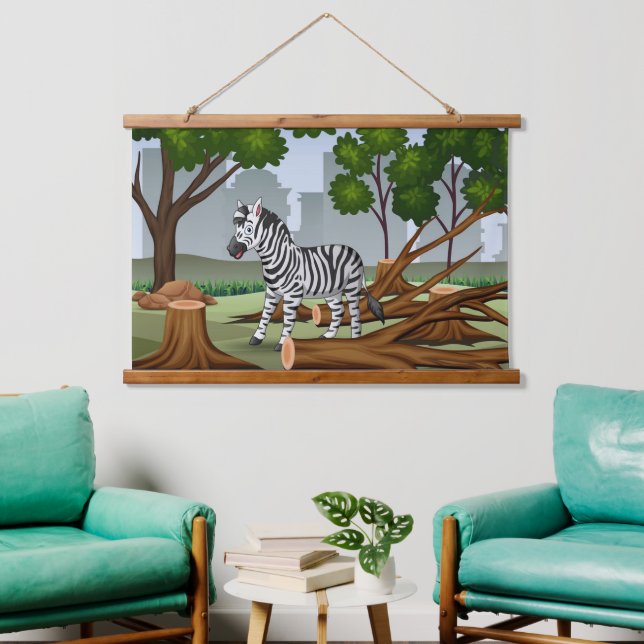 Forest Scenery with A Single Zebra Hanging Tapestry (Living Room)