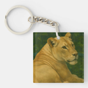 Forest Sentinel – Resting Lioness in Golden Light Keychain