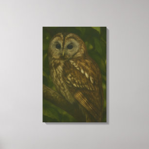 Forest Sentinel – Tawny Owl Wildlife Art Canvas Print
