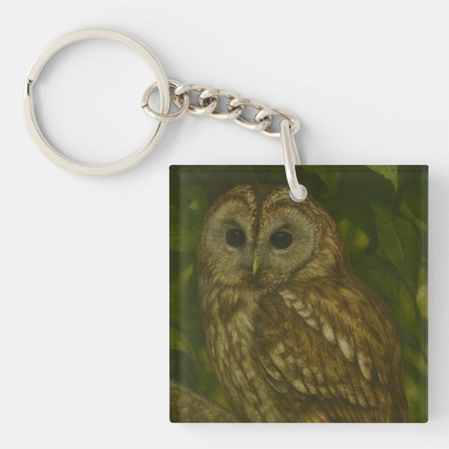 Forest Sentinel – Tawny Owl Wildlife Art Keychain (Front)