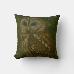 Forest Sentinel – Tawny Owl Wildlife Art Throw Pillow