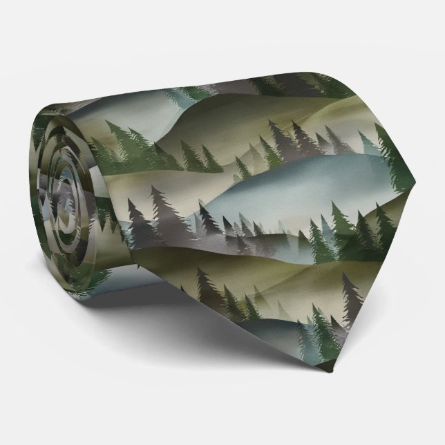 Forest Silhouette Nature Pattern Tie (Rolled)