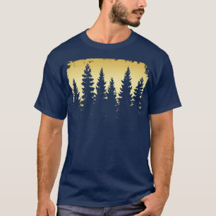 Forest Silhouette Vintage Gold Pine Trees T-Shirt