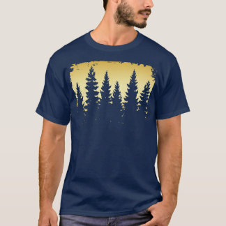 Forest Silhouette Vintage Gold Pine Trees T-Shirt