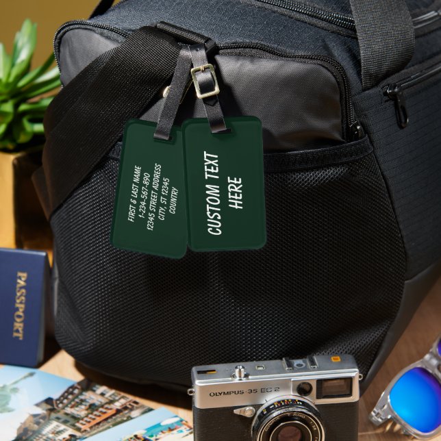 Forest solid plain dark green luggage tag (Front & Back)
